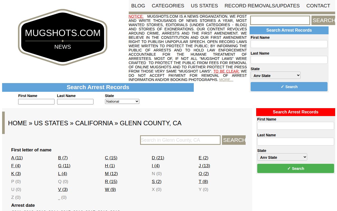 Unofficial historical Mugshots.com Glenn County category