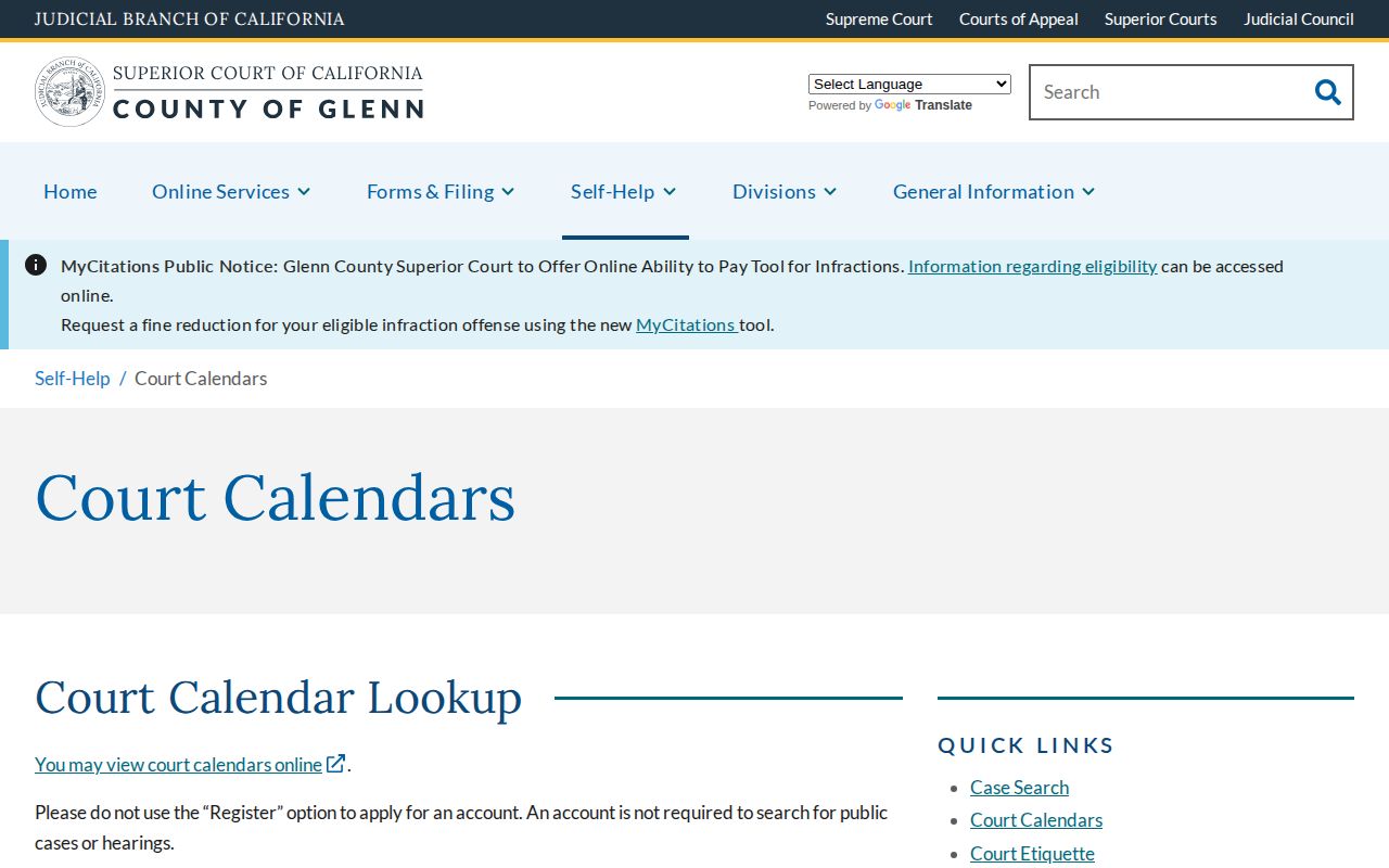 Glenn County court calendar search for warrant follow-up